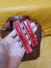 Size 22/20mm Red 100% Genuine Leather Skin Watch Strap Band-Quick Realese