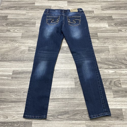 SILVER Amy Skinny Leg Low Rise Dark Wash Blue Denim Jeans Girl's Size 14 - Picture 4 of 12