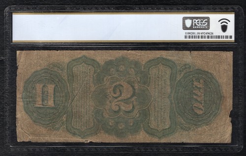 FR. 42 1869 $2 “RAINBOW” LEGAL TENDER UNITED STATES NOTE PCGS BANKNOTE VG-10 - Picture 2 of 2