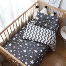 3Pcs Baby Pattern Kid Bed Linen Boy Pure Cotton Crib Bedding Duvet Cover Sheet
