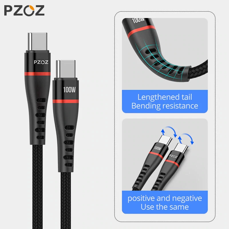 PZOZ USB C to USB C Cable 100W PD 5A QC4.0 Fast Charge Data. 0.5m 1m 2m - Image 3 of 4