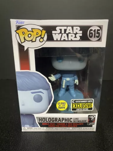 FUNKO POP ! HOLOGRAPHIC LUKE SKYWALKER 615 GLOWS IN DARK BOX NOT MINT A01