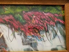 DJE Original collage of flowers over a waterfall.