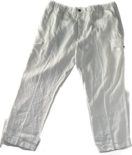Caribbean Mens 46x30 Pants 100% Linen White Cargo Pants Hawaiian Vacation