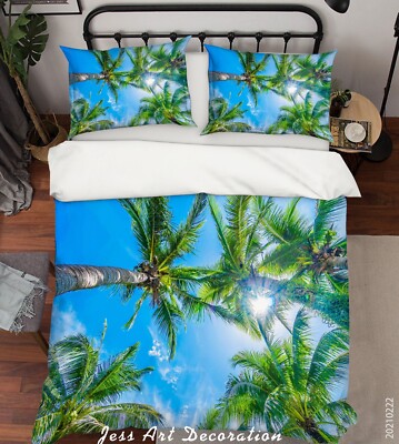 3D Tropical Plant Sky Landscape Quilt Cover Set Bedding Sets Pillowcases Queen