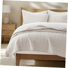 100 Cotton Box Stitch Quilt Bedding Set King Size 3 King 108  x 96   Birch