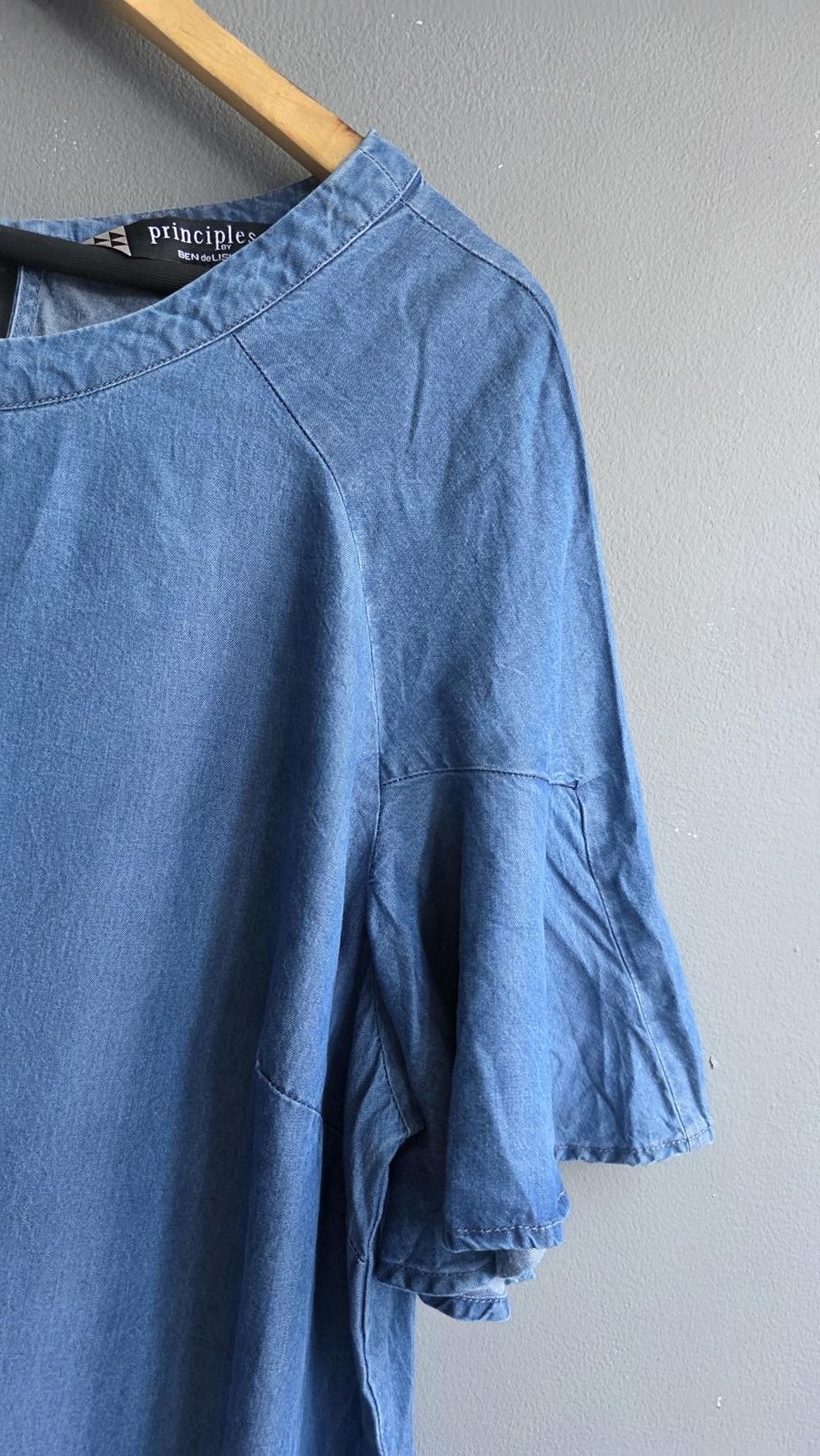 Principles Ben de Lisi Blue Denim Chambray Shift Dress 18 Flutter Sleeve image 3