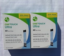  2 One Touch Ultra Blood Glucose Test Strips - 60 Count 120 total exp. 10/26 