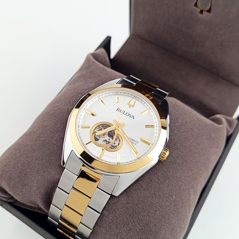 Bulova Surveyor 98A284 Silver Gold Dial Men's Automatic Stainless Watch 42mm New