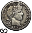 1914-S Barber Quarter, Choice FINE Better Date San Francisco Issue