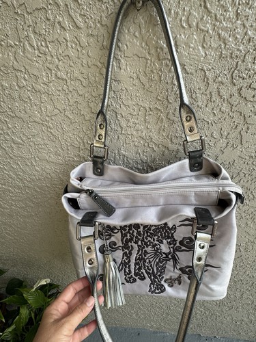 Sharif Handbags Cloth Silver Leather Shoulder Bags Embroidery Black Leopard - Picture 10 of 18