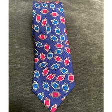 Vintage Burberrys of London Silk Neck tie Hand Sewn in USA Blue Red Teal 3.5"