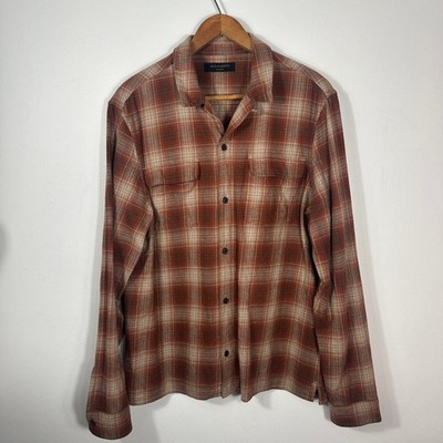 AllSaints Augusta LS Rust Plaid Flannel Shirt Men's XL 100% Cotton Minimalist