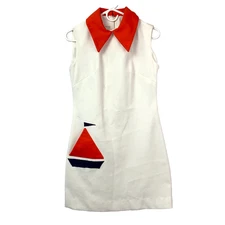 Vintage 60s Lois Young Mrs Maisel Sailing Nautical Polyester Sleeveless Dress