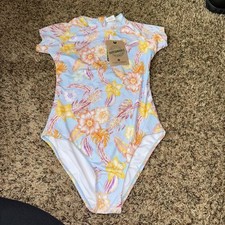 Snapper Rock Boho Tropical Swimsuit Zipper Size 12 Surf Suit Rash guard Girls