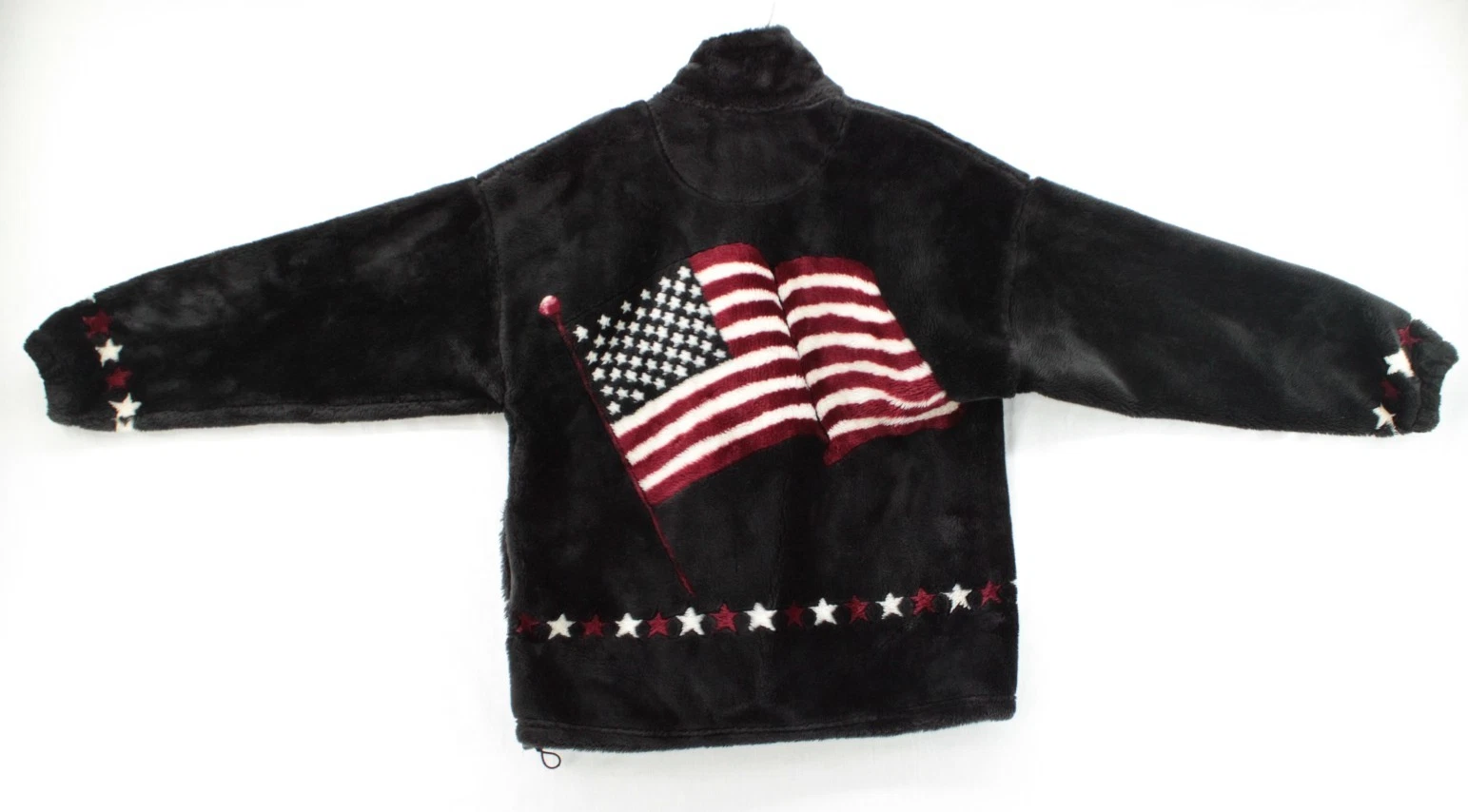 VTG 90s Bear Ridge Sherpa Fleece USA Flag Images in fur Jacket USA Made Small