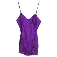Victoria Secret Gold Label Satin Lace Trim Chemise Large Purple Vintage Coquette