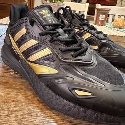 Adidas ZX 2K Boost Black Gold Running Shoes Sneakers Athletic GZ7484 Size 6