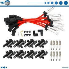 8Pcs Ignition Coil & Iridium Spark plugs & Wires For Chevy Buick GMC 4.8L 6.0L