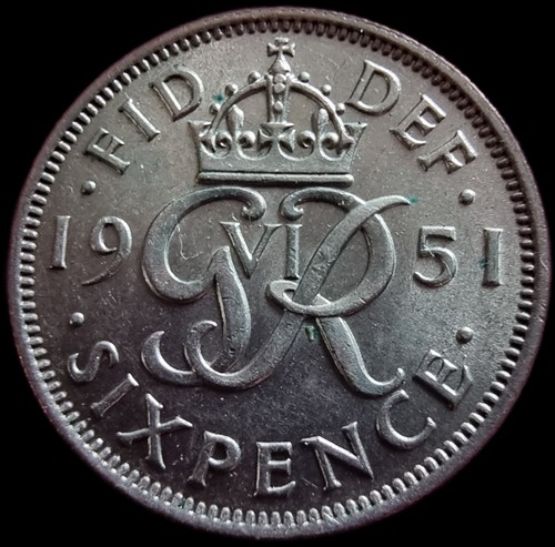Großbritannien 6 Pence 1951 George VI Sixpence Münze Stempelglanz