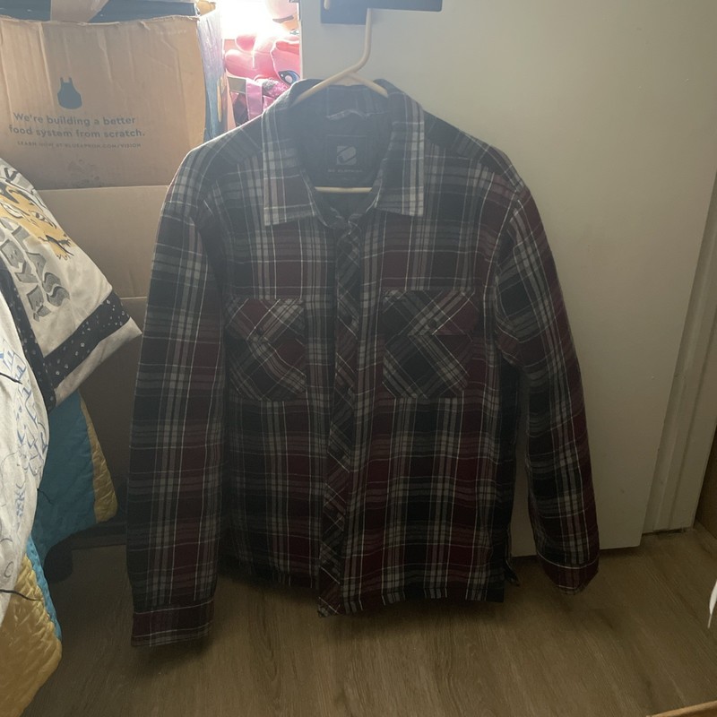 BC Clothing Men's Red Plaid Shirt Jacket with Quilted Black Lining - Size: Large