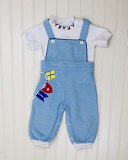 Vintage blue sailor Romper sea ship two piece set 18M READ