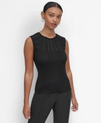 DKNY Womens Striped Yoke Sleeveles Ivory L 755403060853 LARGE RT $69.0