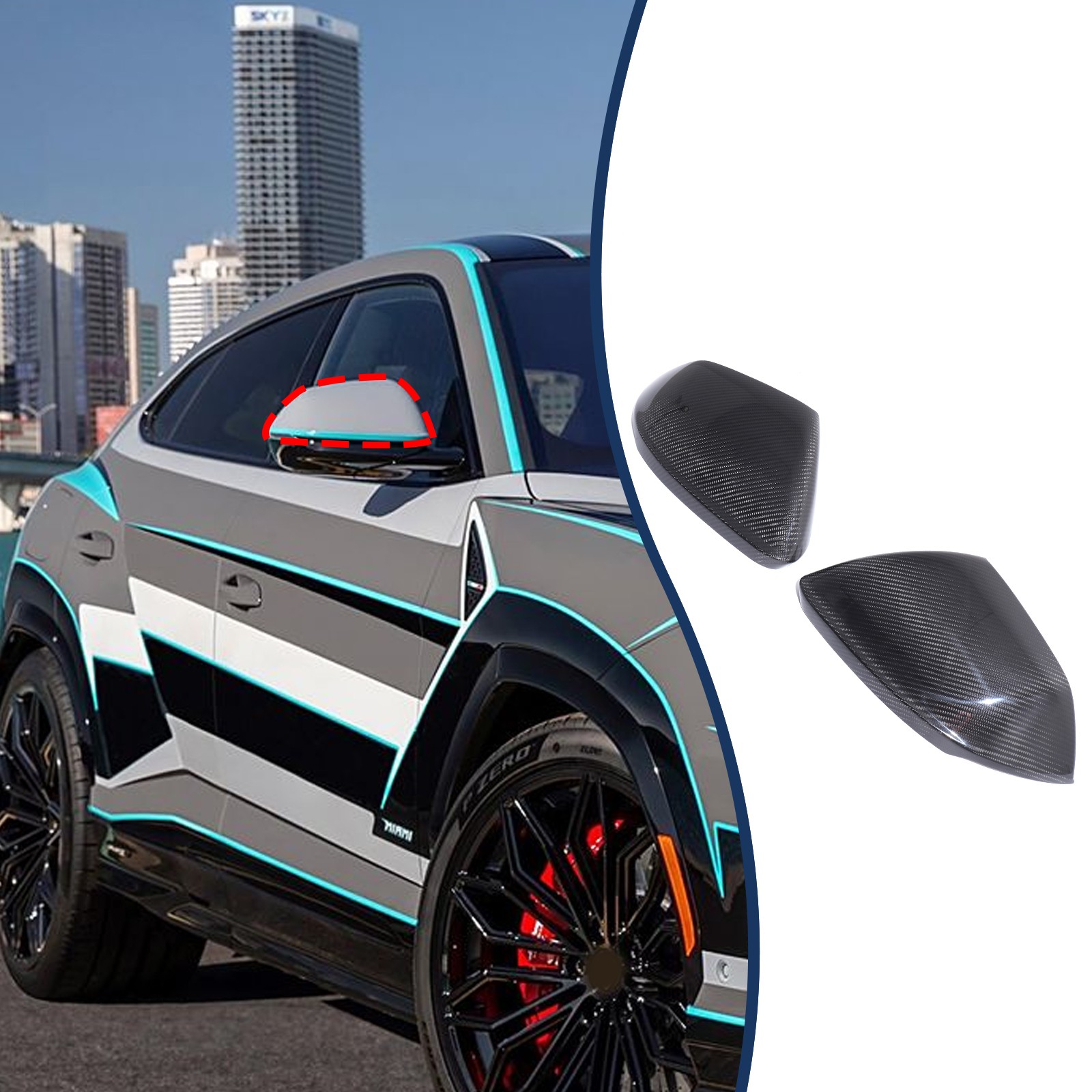 Real Carbon Fiber Exterior Side Mirror Trim For Lamborghini URUS 2018-2022 US