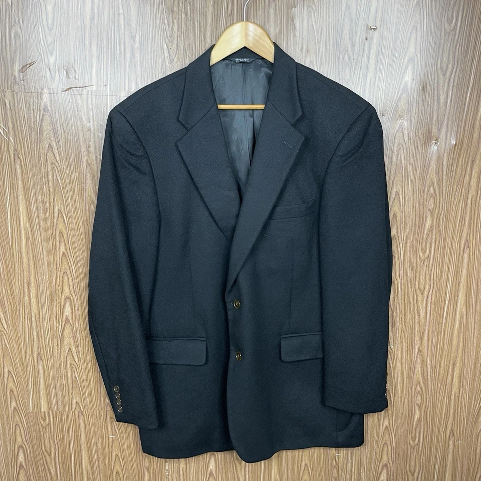 Abrigo deportivo Marshall Fields para hombre 44L negro liso 100 % cachemir dos botones Foto 2 de 4