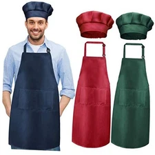 CHENGU 6 Pcs Chefs Hat and Apron Set Christmas Adjustable Apron with Pocket 