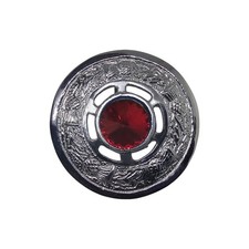 Scottish Kilt Fly Plaid Brooch Highland Brooches Red Stone Chrome 2" Emblem AAR