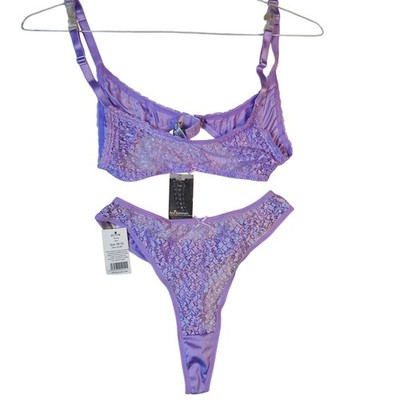 Ann Summers Lilac Lace Lingerie Set Bralette Thong Size 10-12 Purple Floral NEW