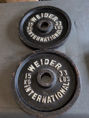 Weider International PAIR of 15kg 33lb Olympic plates Weight vtg 66lbs total