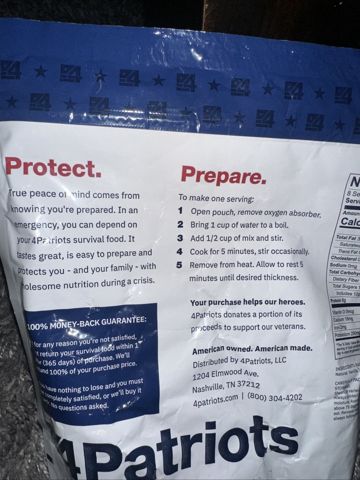 4Patriots Cinnamon Sugar Oatmeal Survival Emergency Food 8 servings