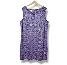 Talbots Sleeveless Geo Floral Shift Dress Pink & Blue Feminine Size 18W NWT