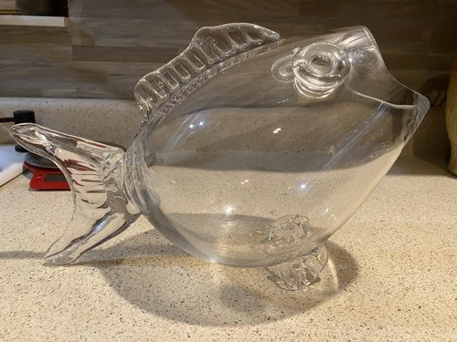 Large Blenko Style Clear Blown Glass Fish Bowl Vase Art 15” Terrarium 1960’s MCM