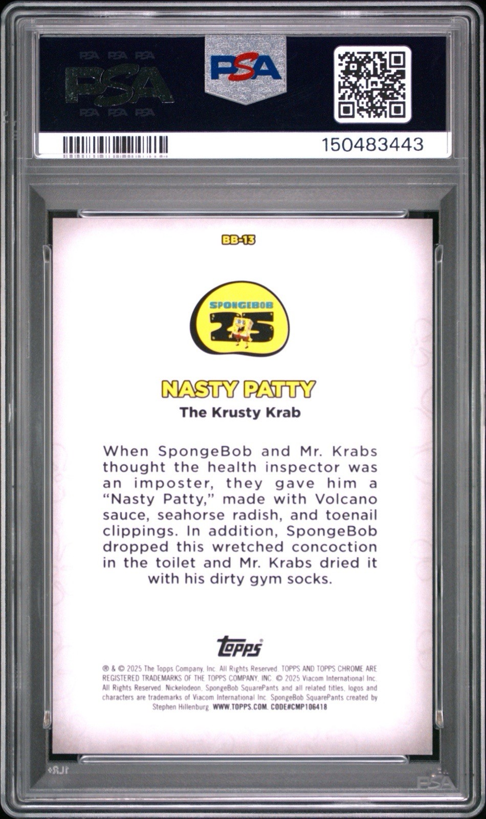 2025 Topps Chrome Spongebob Kelps Review Nasty Patty Orange Refractor /25 PSA 9 view 2