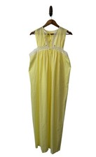 Vintage Lenora Lace Nightgown Long Cosplay Size L Yellow Union Made Sweet Demure