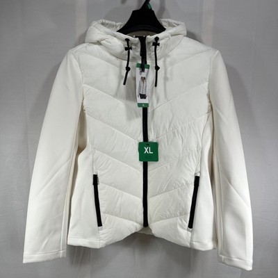 DKNY Mixed Media Puffer Jacket, Scuba Sleeves, Women's XL 16-18, White, NEW
