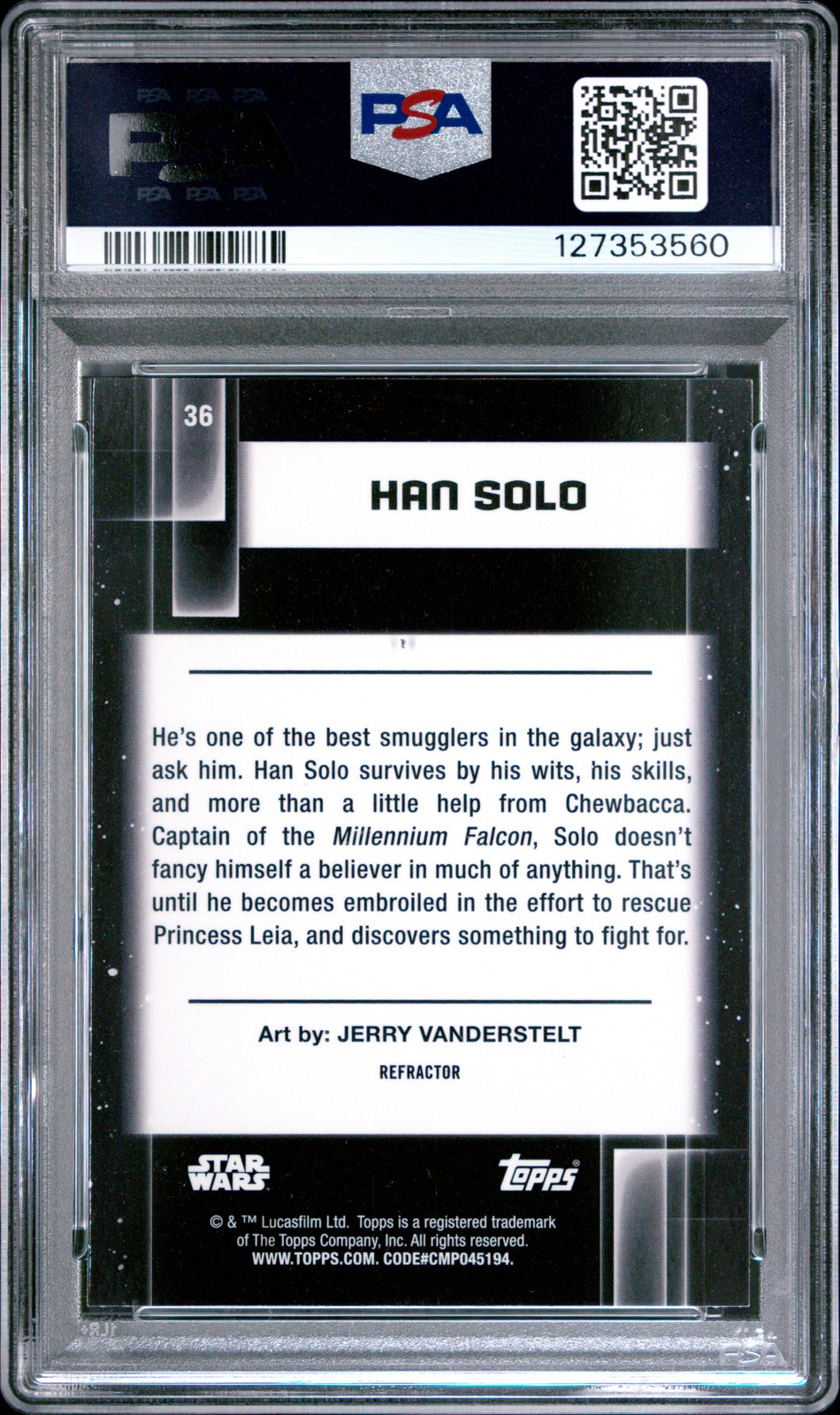 2021 TOPPS CHROME STAR WARS GALAXY REFRACTOR #36 HAN SOLO PSA 10 view 2