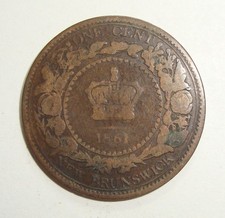 *1861* NOUVEAU-BRUNSWICK CANADA PIÈCE D'UN 1 CENT VICTORIA GROSSE PENNY