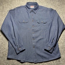Wrangler Premium Quality Denim Shirt L Men Blue Long Sleeves Button Up Western