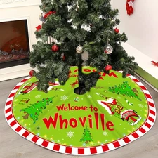Christmas Decorations Santa Grinch Snowflakes Whoville 48" Tree Skirt Xmas Gift