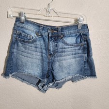 Mudd Womens Distressed Denim Shorts Size 3 Frayed Hem Medium Wash Casual Summer