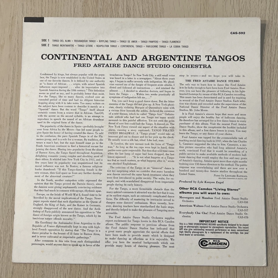CONTINENTAL And ARGENTINE TANGOS Fred Astaire 1960 GAS-592 Living Stereo Vinyl Foto 2 de 4