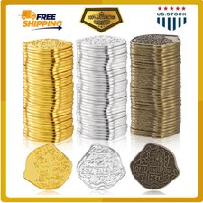 50 Pcs Metal Pirate Coins Spanish Doubloon Replicas Gold Silver Bronze Treasure