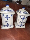 Sniker & Tee Stoneware Pottery Canister Set Delfts Blue Floral Holland — photo 1
