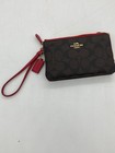 Coach Double Zip Wristlet In Signature Canvas With Red Trim