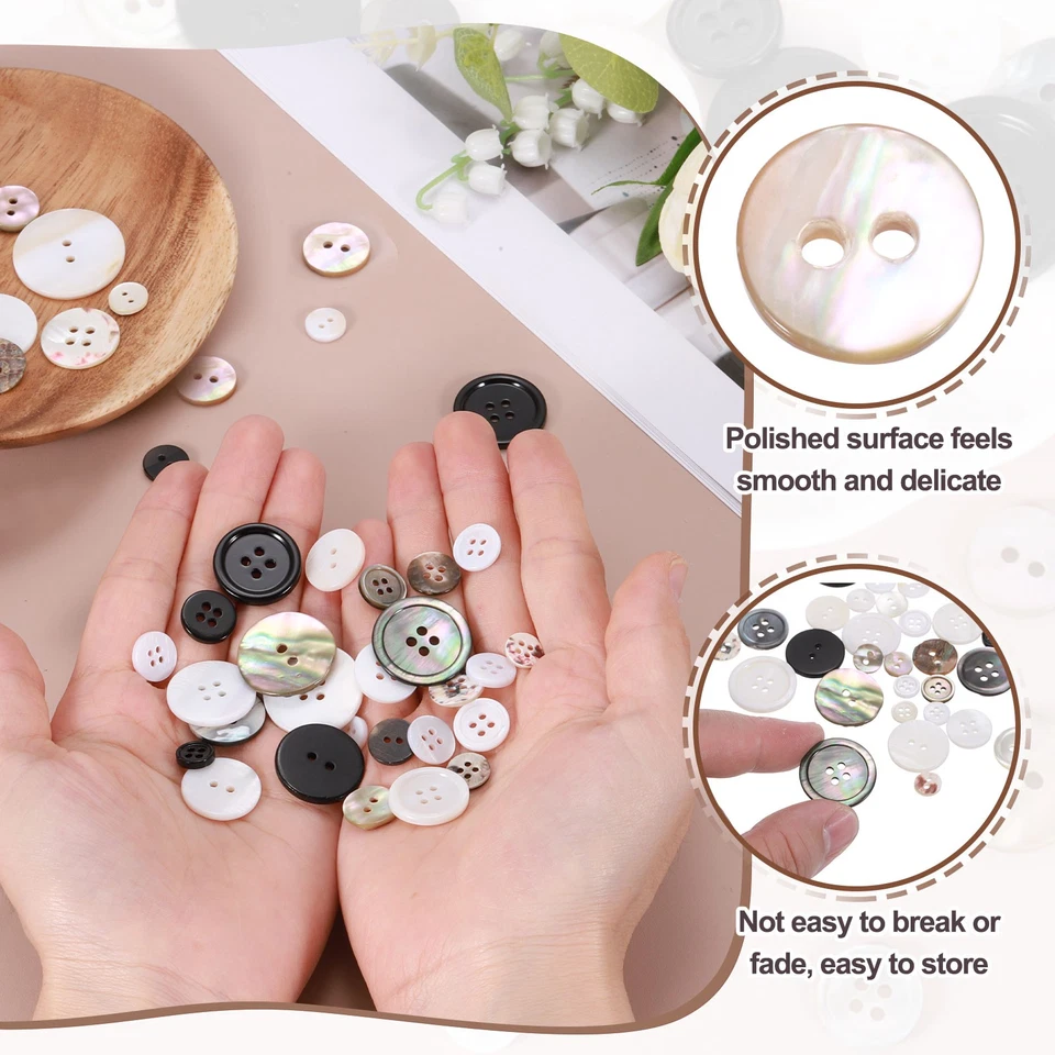 36Pcs Natural Shell Buttons,9mm 4 Holes Pearl Button,Black - Image 3 of 4