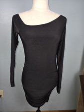 NWT! FOREVER 21 Size Medium Women's Asymmetric Black Dress Long Sleeves Stretch